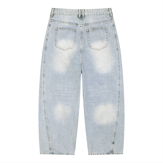 Unisex Vintage Wash Sunfade Barrel Leg Jeans