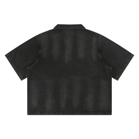 Unisex Vintage Washed Full-Zip Denim Shirt