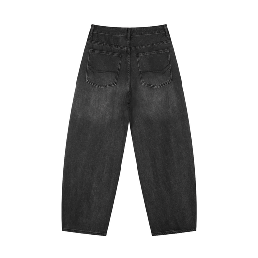 Unisex Sunfade Vintage Wash Barrel Leg Jeans
