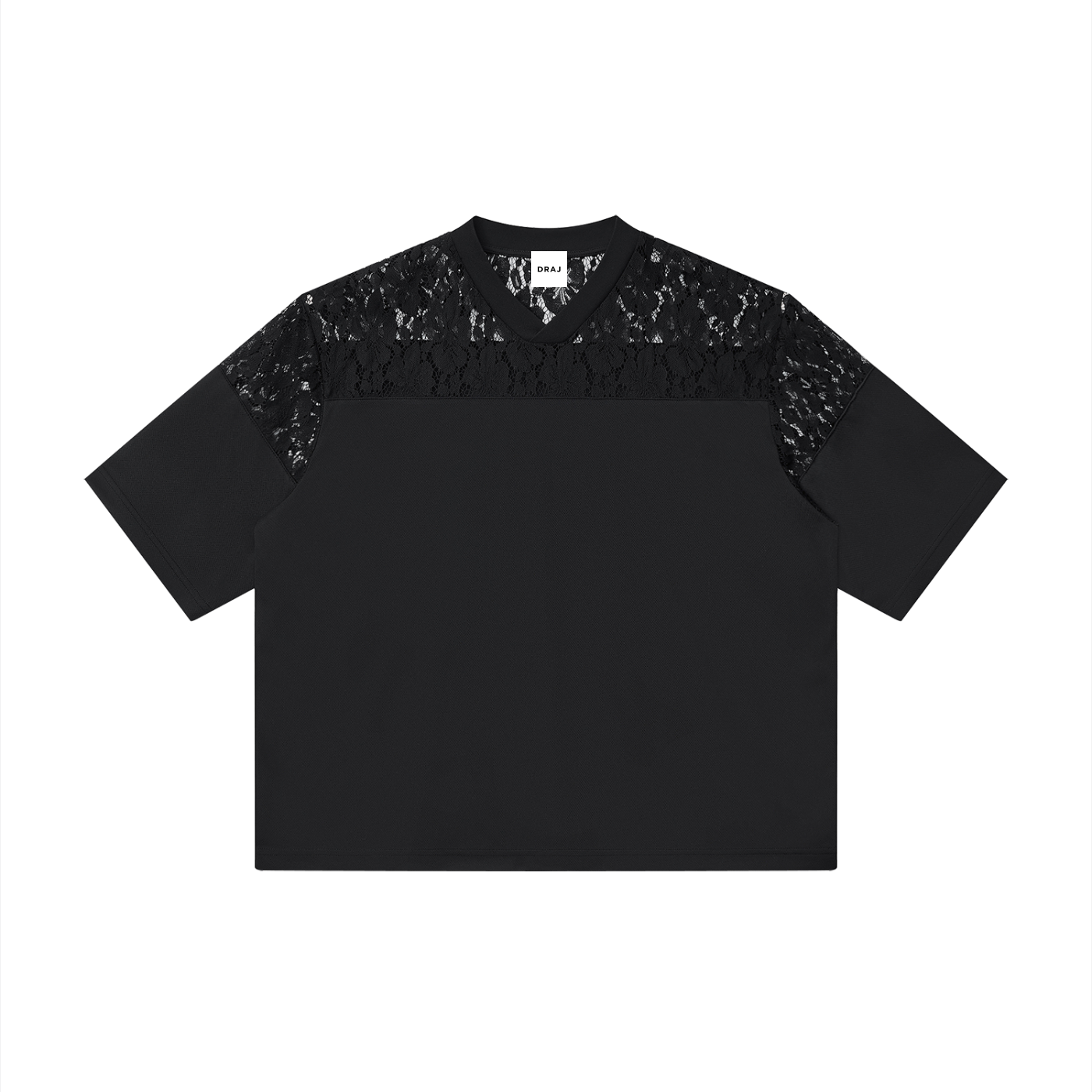 Unisex Lace Paneling V-Neck T-Shirt