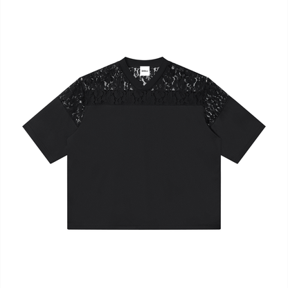 Unisex Lace Paneling V-Neck T-Shirt