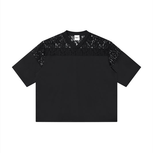 Unisex Lace Paneling V-Neck T-Shirt