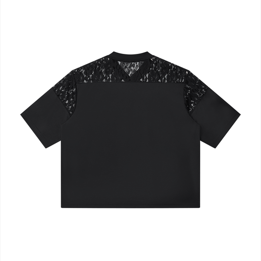 Unisex Lace Paneling V-Neck T-Shirt