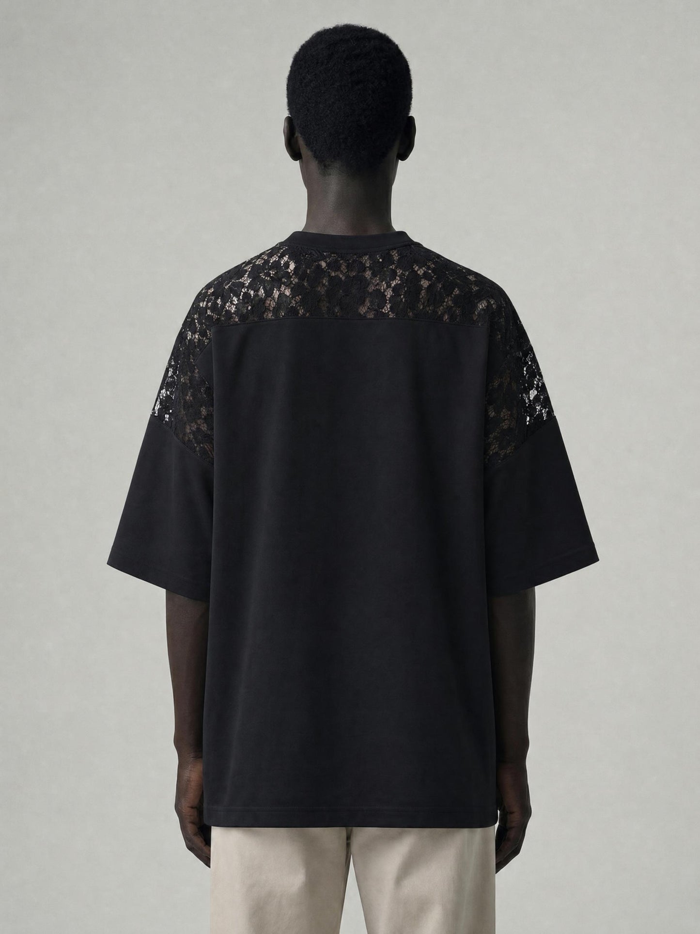 Unisex Lace Paneling V-Neck T-Shirt