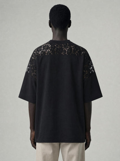 Unisex Lace Paneling V-Neck T-Shirt